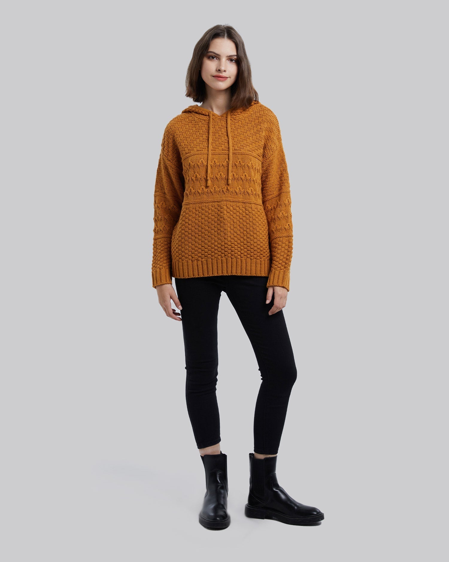 Knit Hooded Sweater - Yellow, S image
