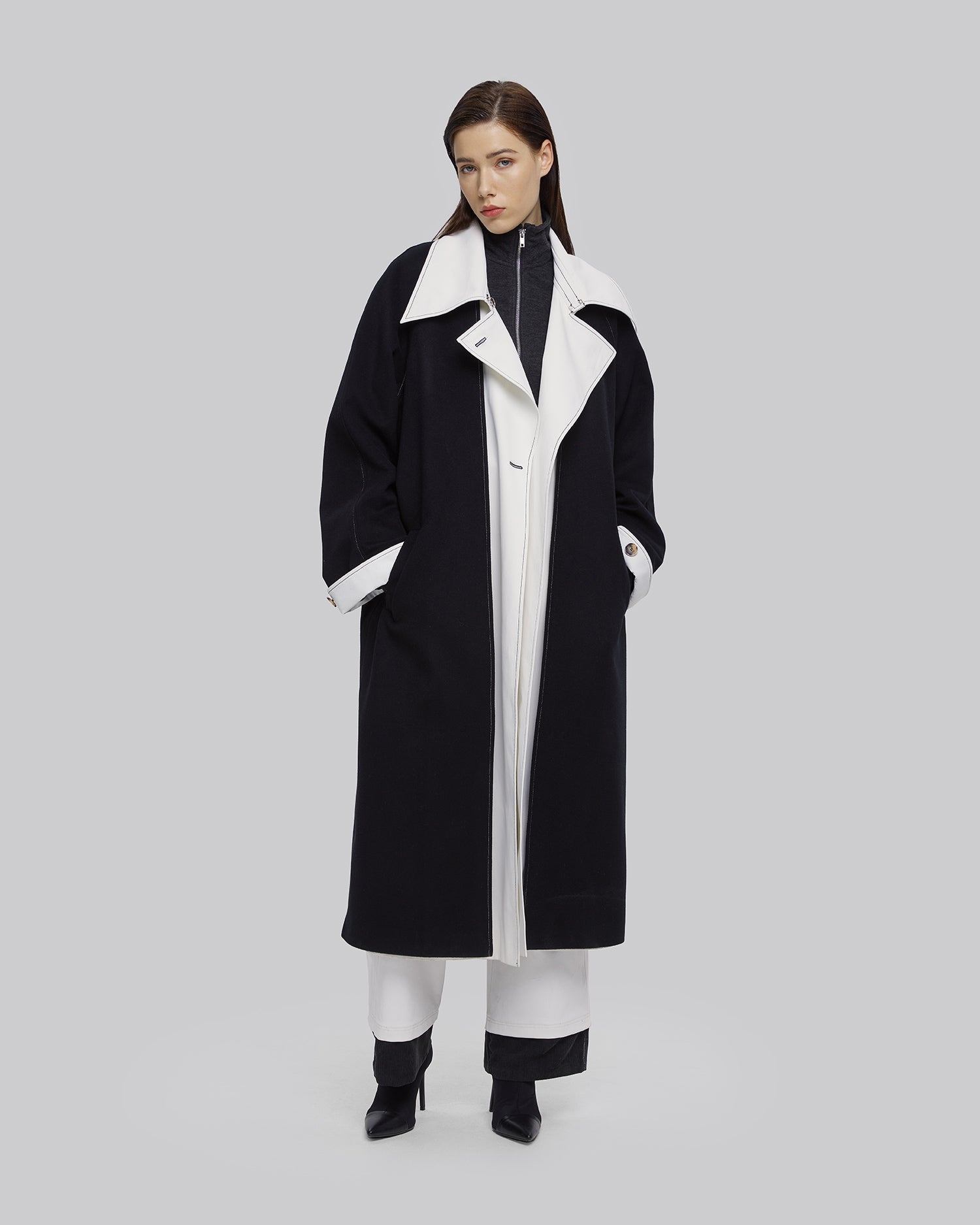 Black &amp; White Long Coat - Black White, S image