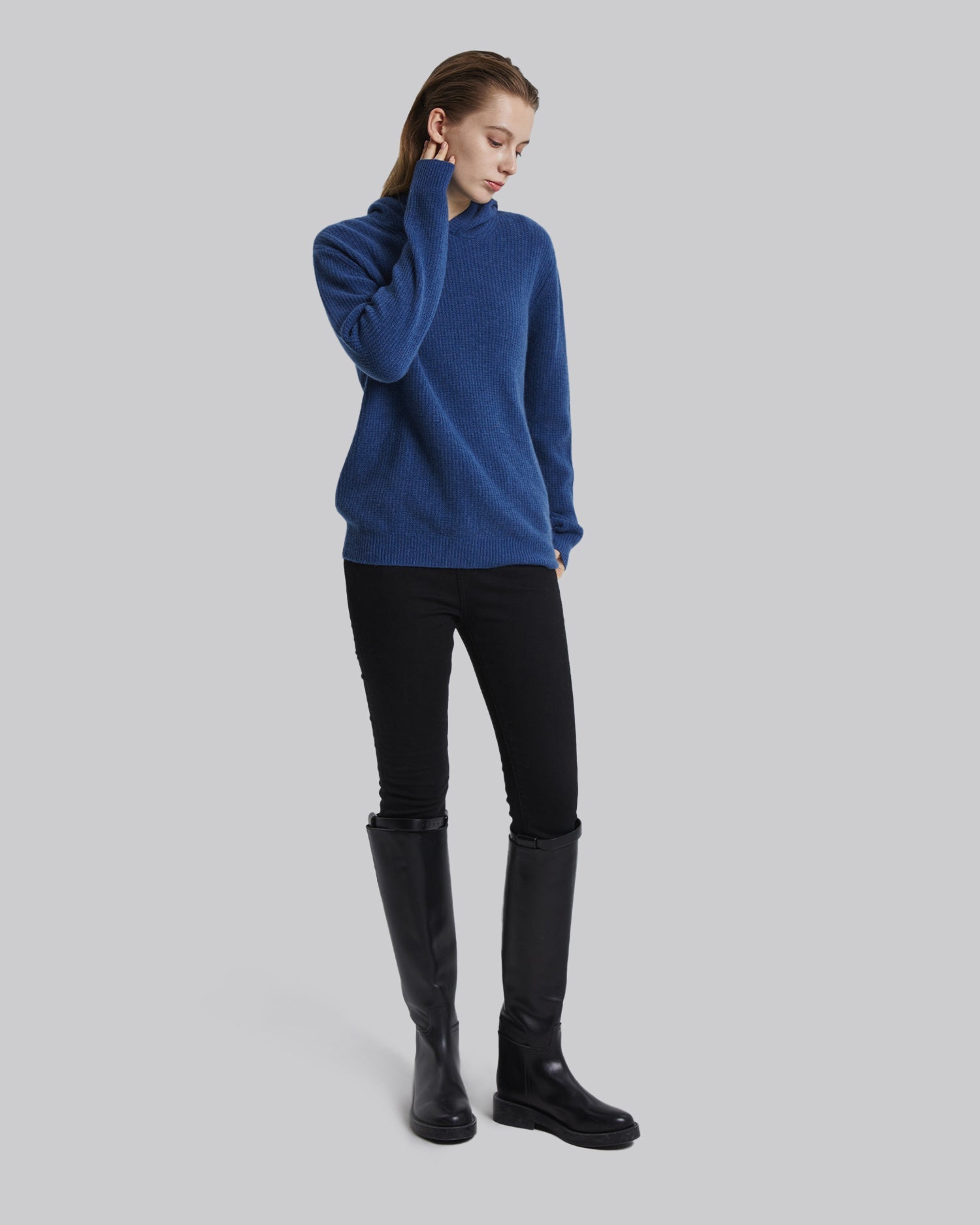Knitted Cashmere Hoodie - Sea Blue, M image