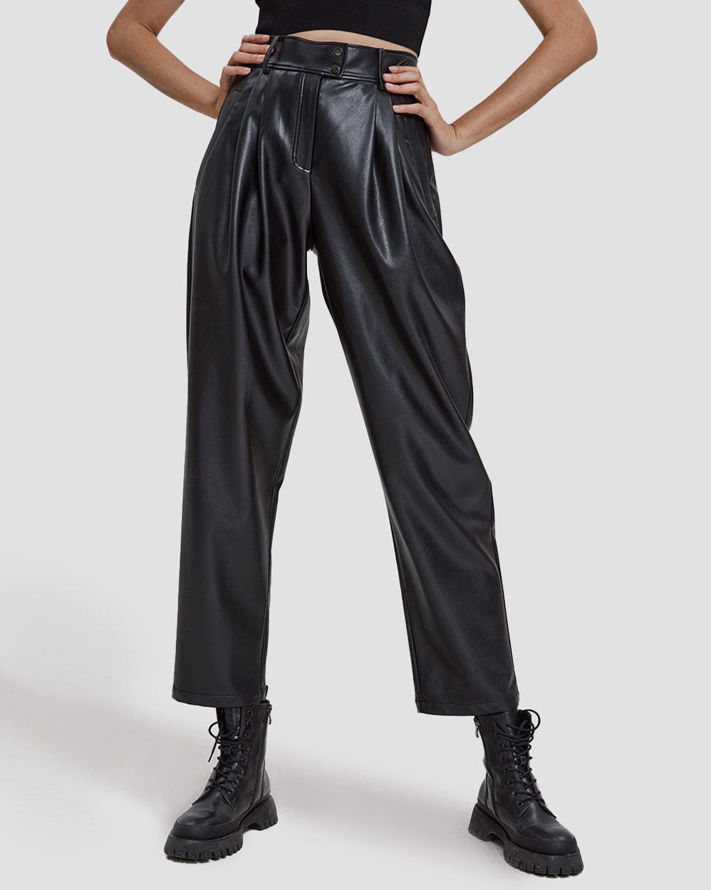 Faux Leather Front Pleat Pants image 1