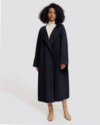 Wide Sleeves Cashmere Wrap Coat - Navy Blue, M image