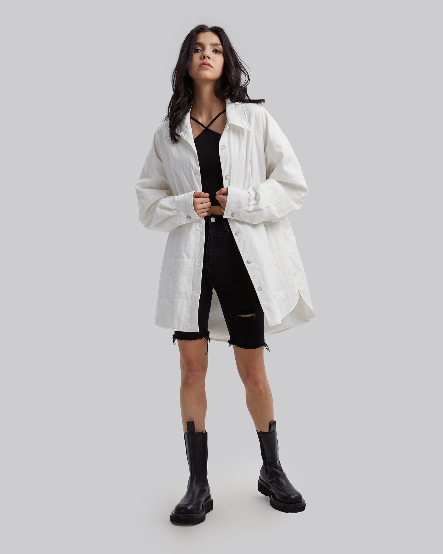 Quilted Shirt in White - Cream, XS image