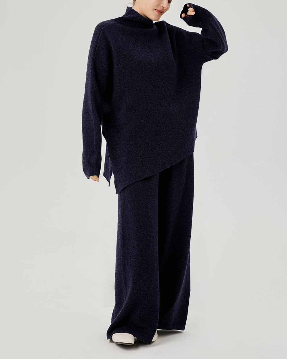 Wool Slant Cut Lounge Set - Navy Blue, XXXL image