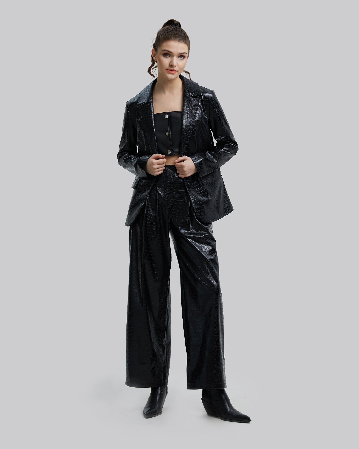 Faux Crocodile-Leather Dinner Jacket - Black, S image