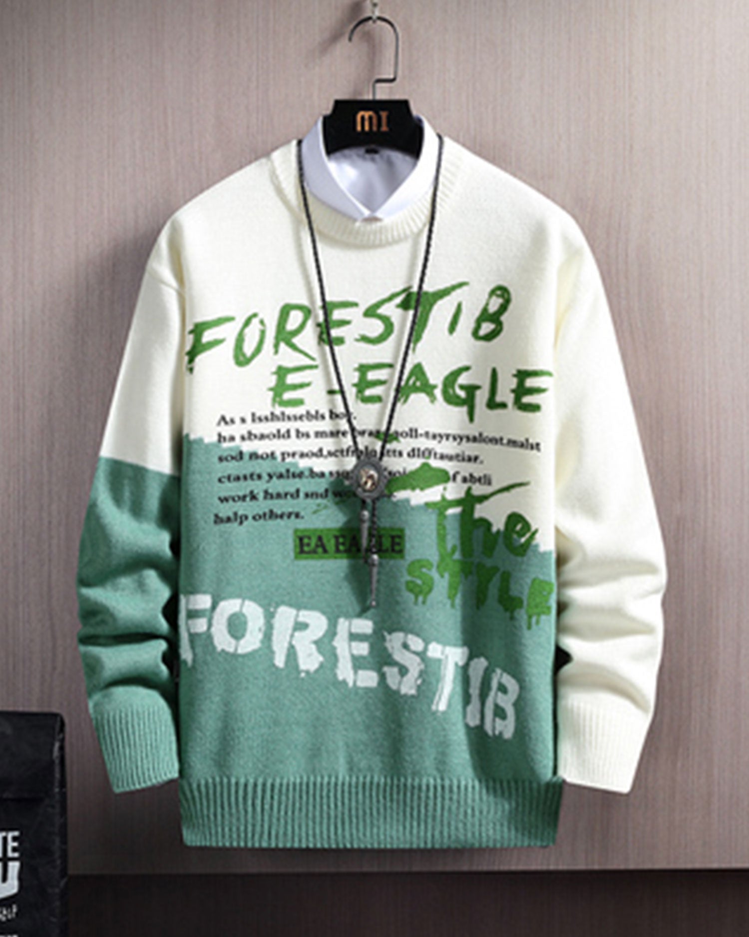 Printed Colorblock Knit Jumper - Emerald Green, XXXL image