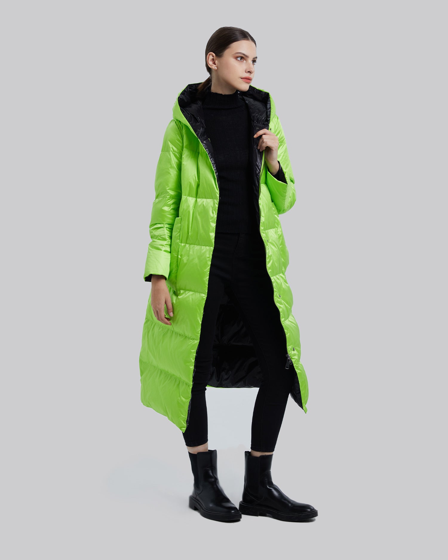 Calf-Length Hooded Jacket - Green, XXS image