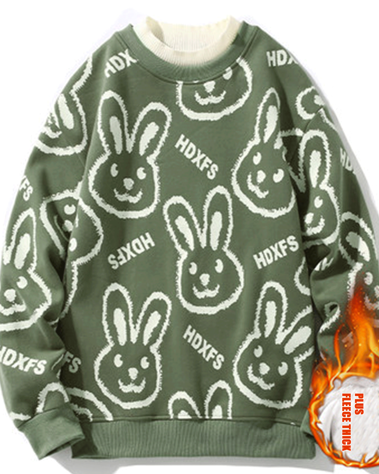 Rabbit Cotton Crewneck Sweatshirt - Olive, M image