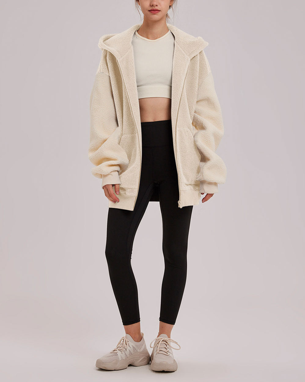 Hooded Terry Contrast Jacket - Vanilla, M image
