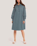 Long Sleeve Cotton-Blend Dress - Aegean Blue, XS image