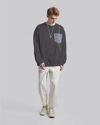 Contrast Color Crewneck Sweatshirt - Grey, M image