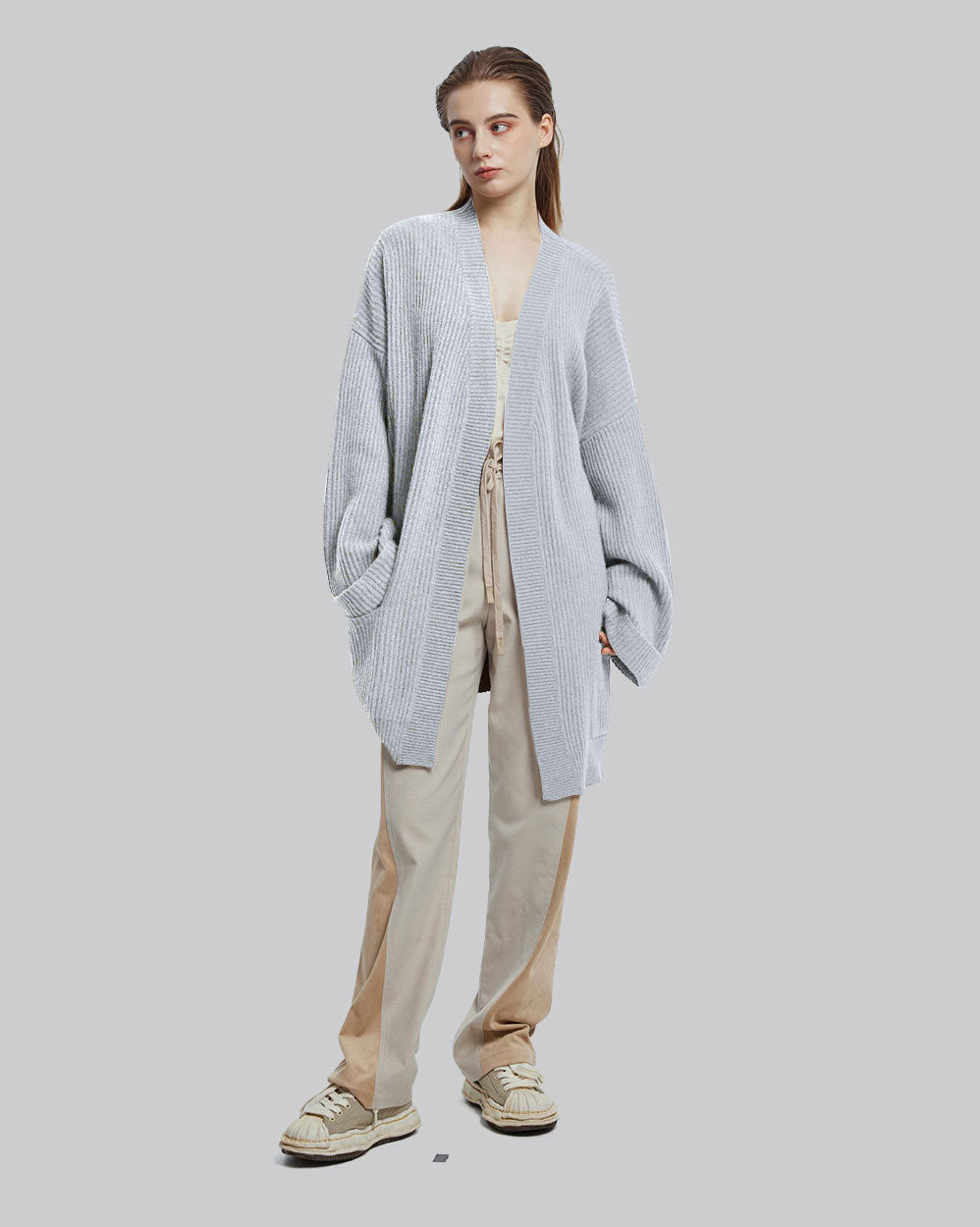 Oversized Rib-Knit Cashmere Cardigan - Alice Blue, L image