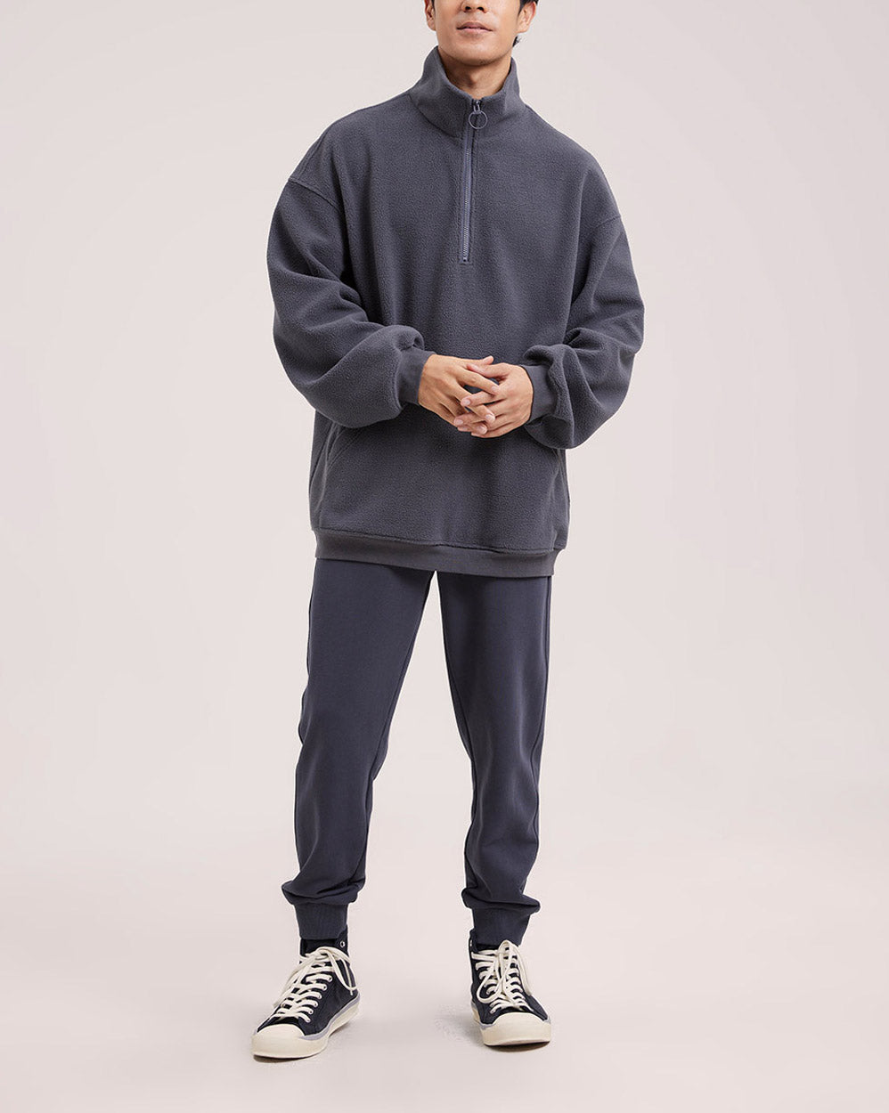 Plain Half-Zip Fleece Sweatshirt - Aegean, L image