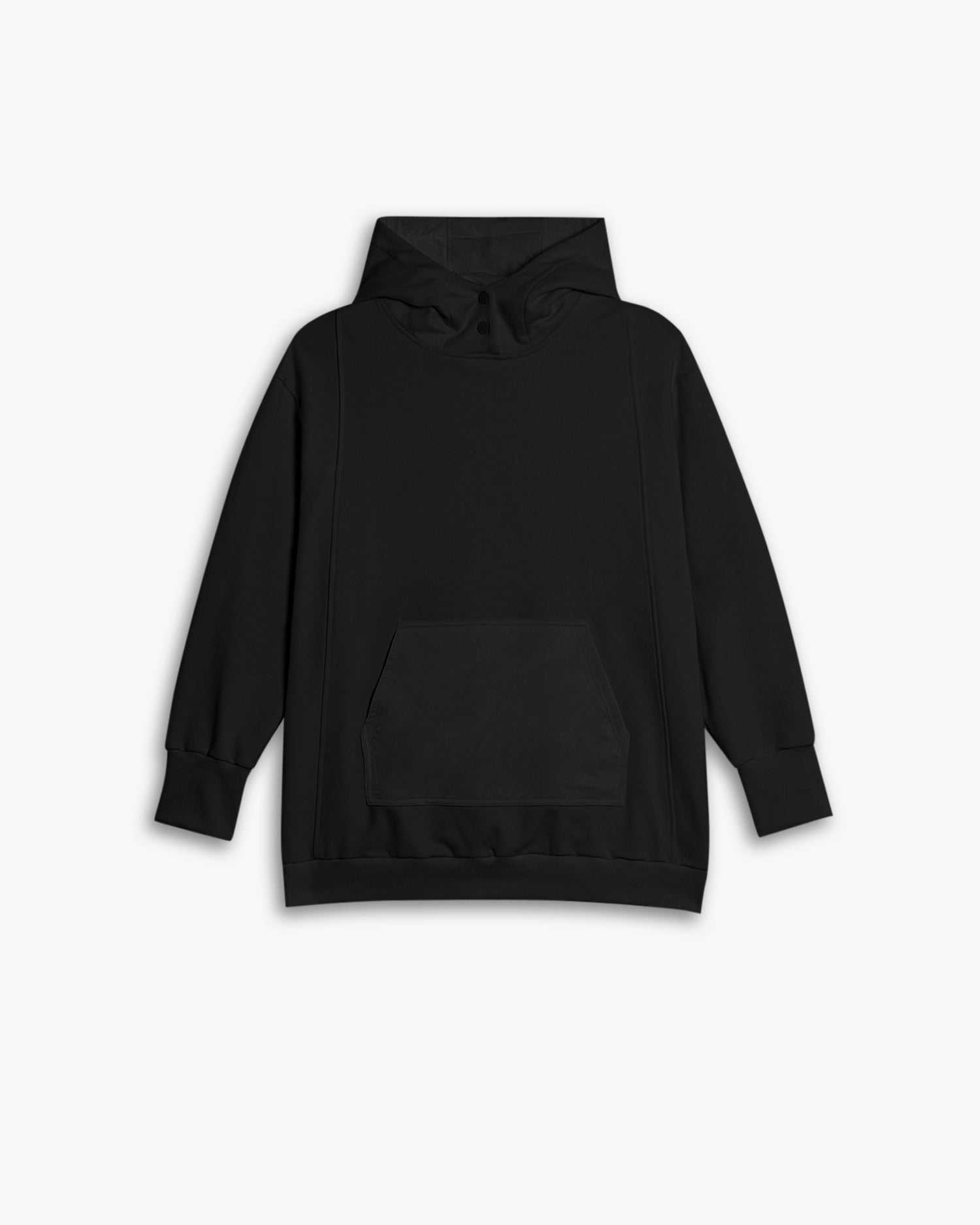 Buttoned High-Neck Hoodie - Black, S image