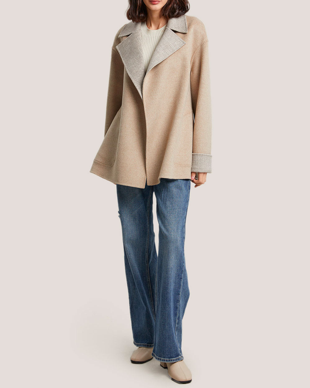 Patchwork-Detail Two-Tone Reversible Wool Coat image 1