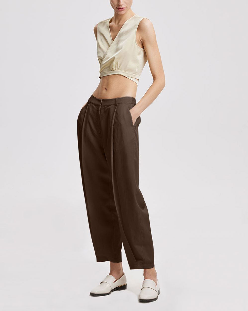Linen Tapered Pants - Coffee, XS image