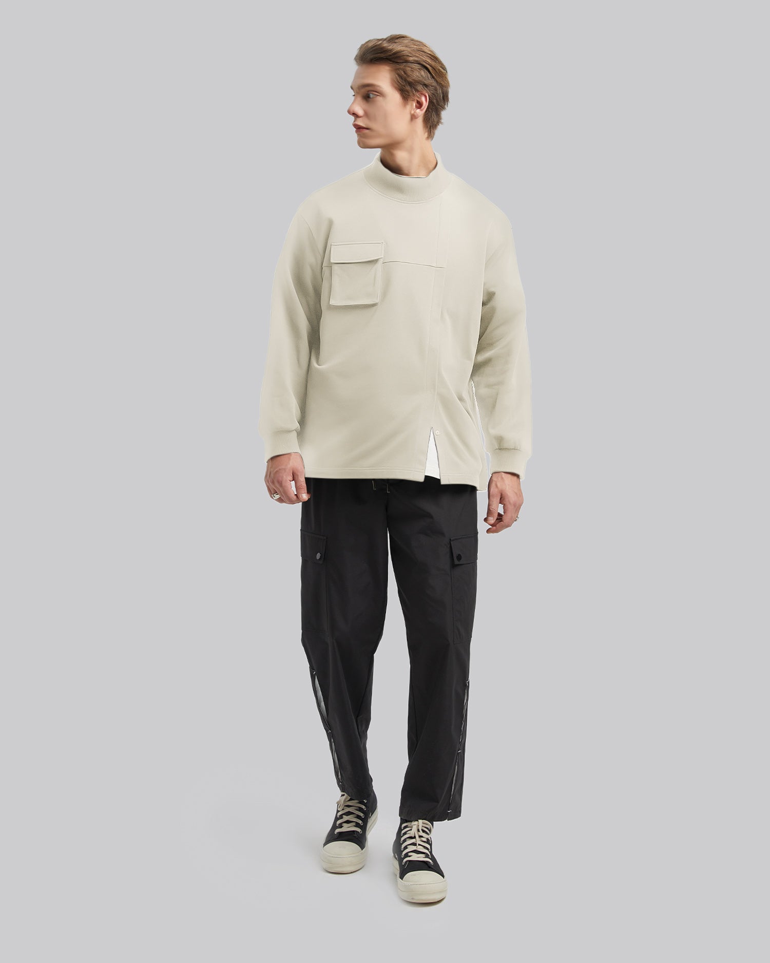 Off Center Pleat Sweatshirt - Greige, M image