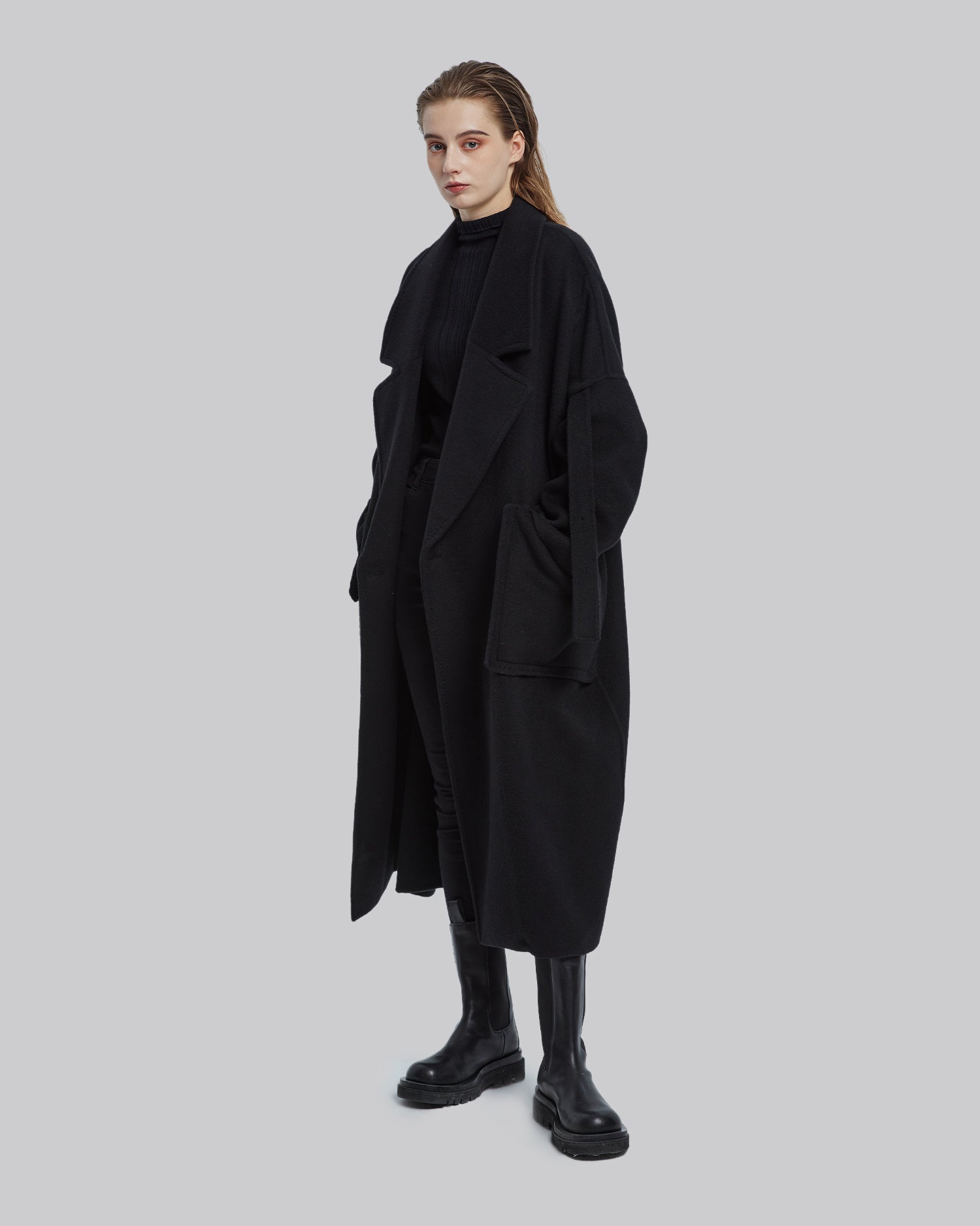 Long Wool Coat with Ribbons - Black, L image