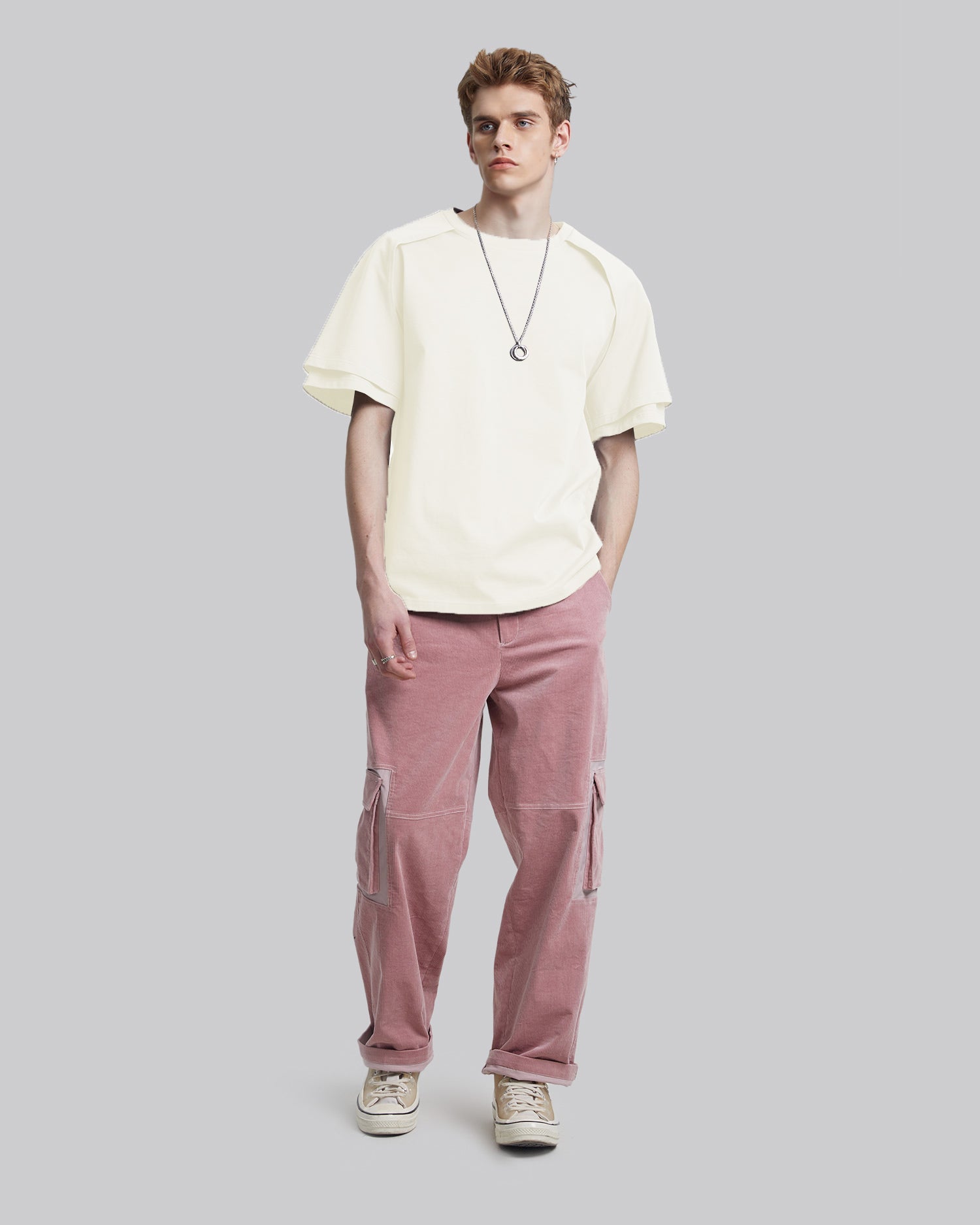 Faux Double-Layered T-Shirt - Beige, L image
