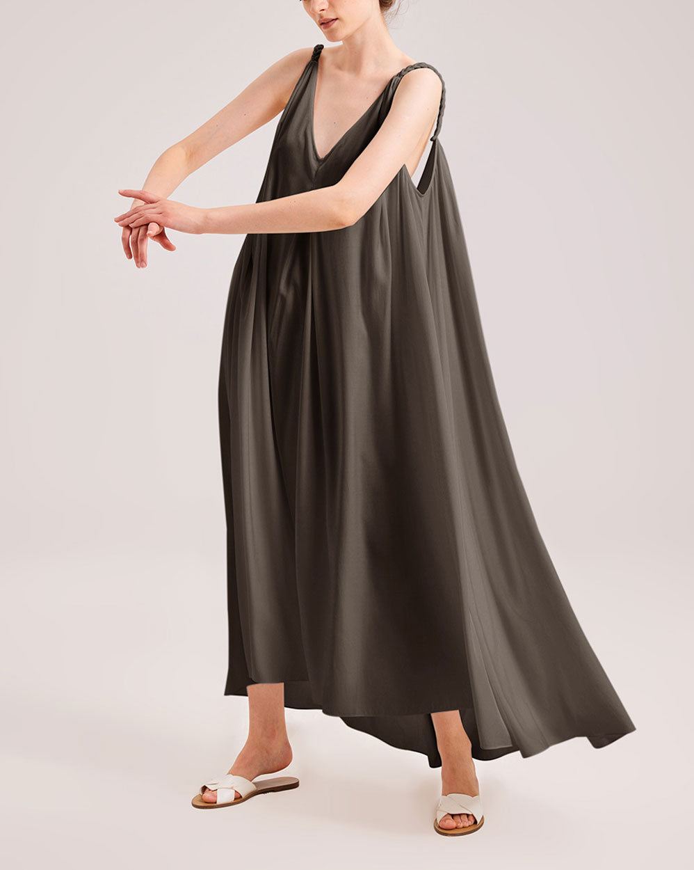 Silky Open Back Long Dress - Brownie, OS image