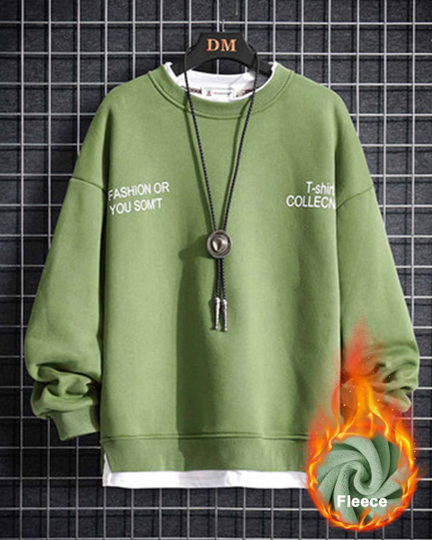 Fake Two-Piece Crew Sweatshirt - ForestGreen, XXXL image