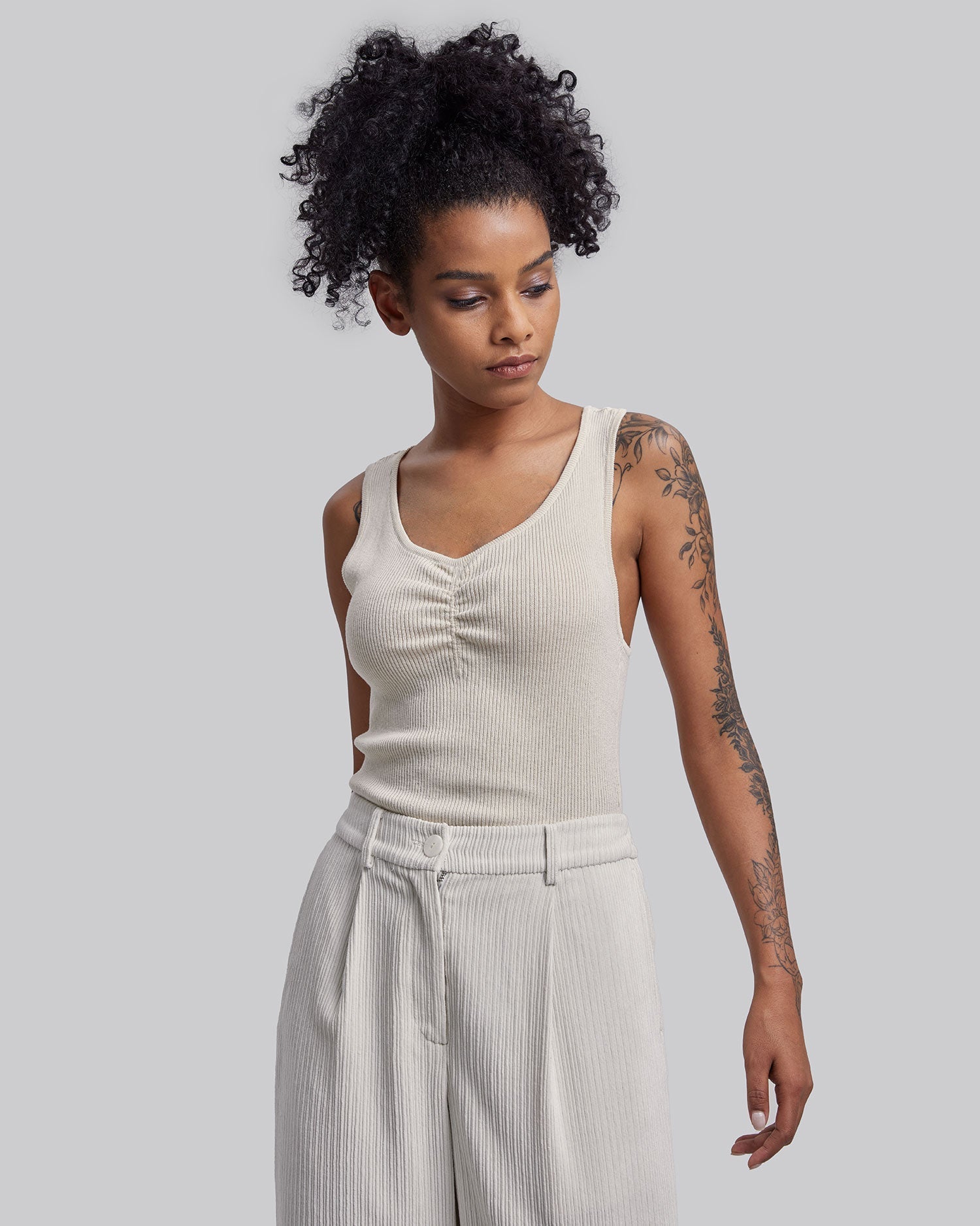 V-Neck Body-Suit in Beige image 1