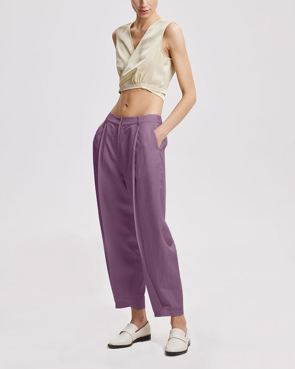 Linen Tapered Pants - Purple, L image