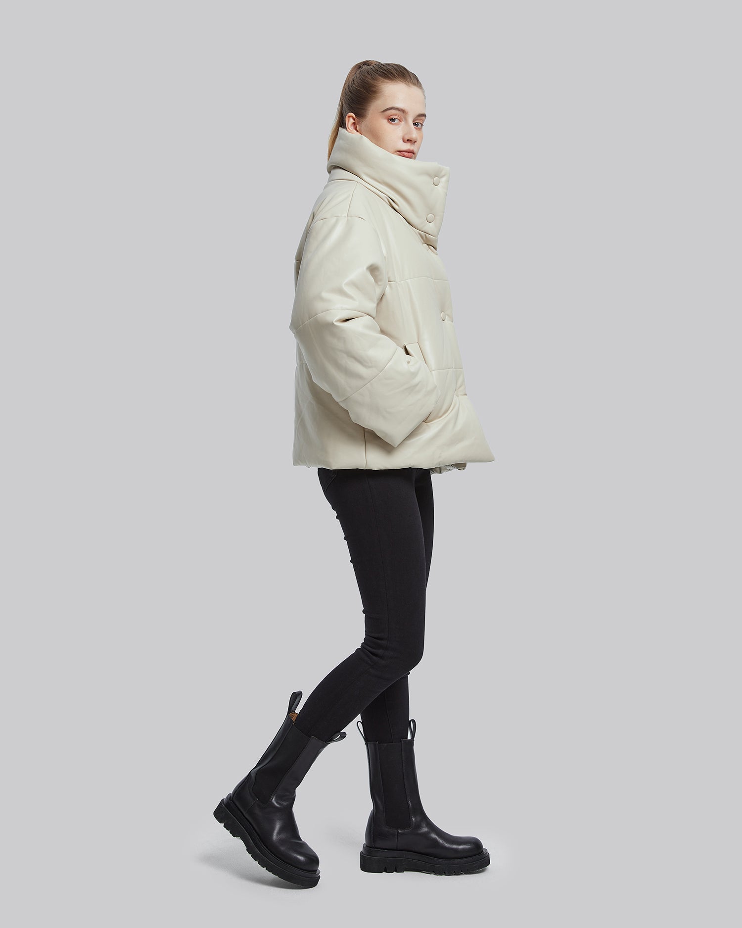 Faux-Leather Puffer Jacket image 3