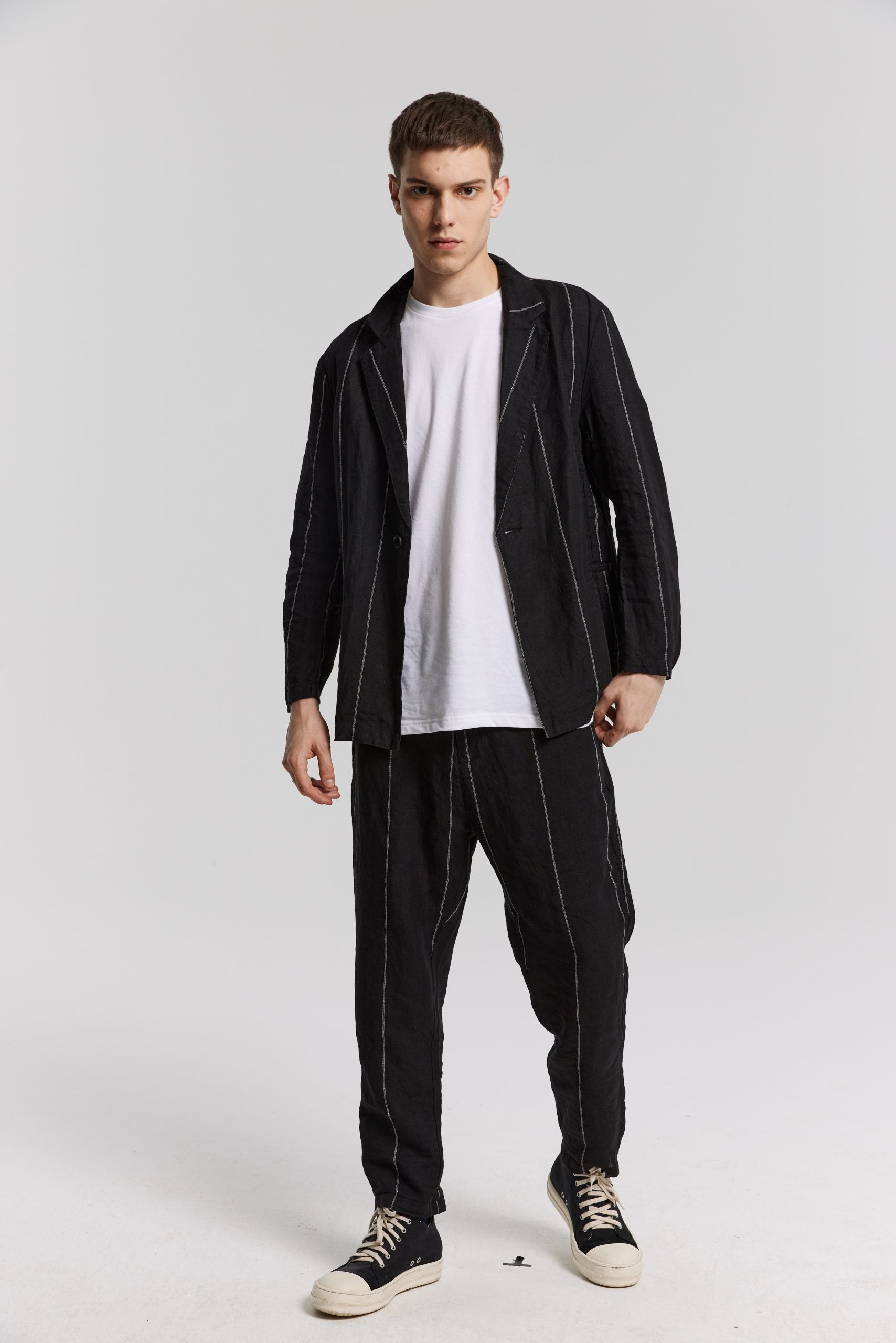 Linen Striped Blazer - Black, M image