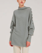 Button-Sleeve Cashmere Sweater - Lake Green, M image