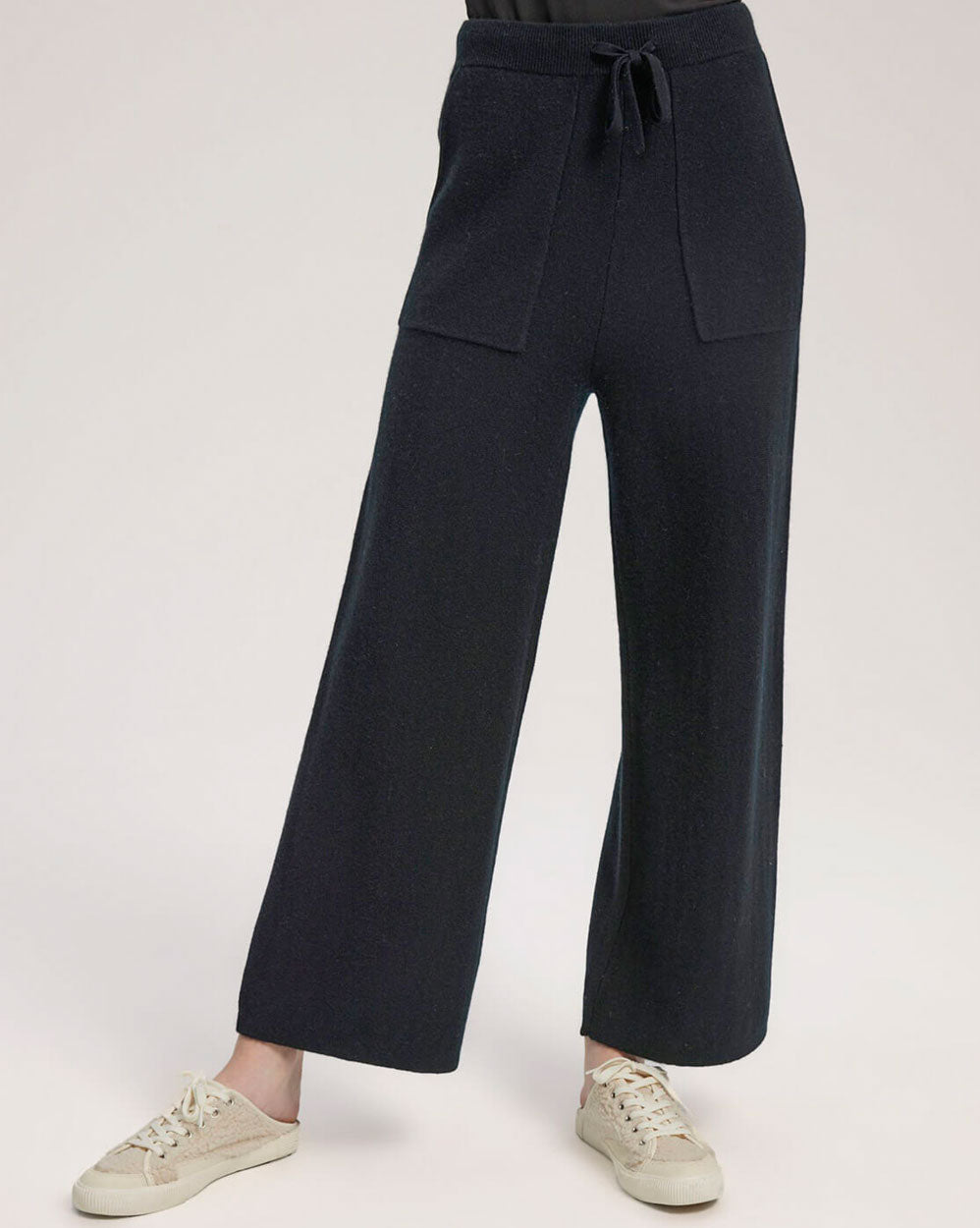 100% Cashmere Wide Leg Trouser With Pocket - Black, L image