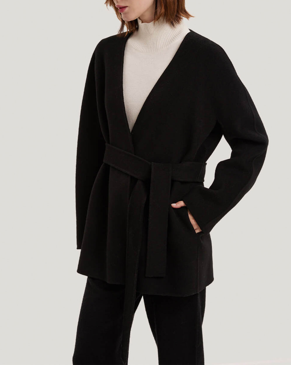 V Neck Cashmere Wrap Coat image 2