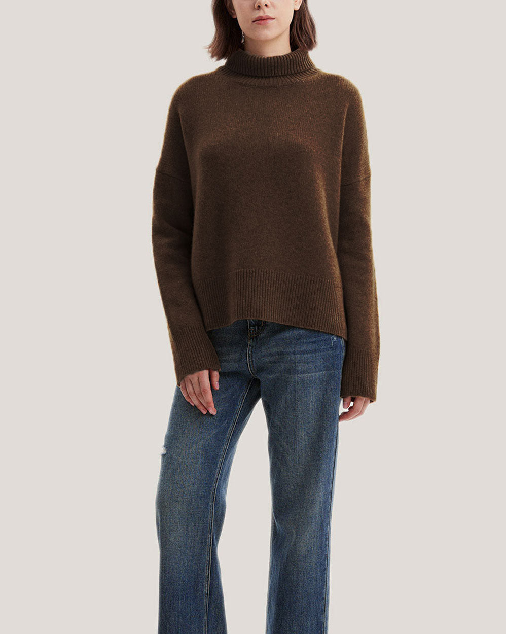Turtleneck Wool-Yak Blend Sweater - Dark Brown, M image