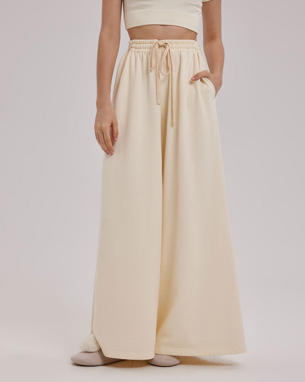 Cotton Wide Leg Pants - Ivory, S image