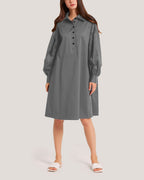 Long Sleeve Cotton-Blend Dress - Smoke, S image