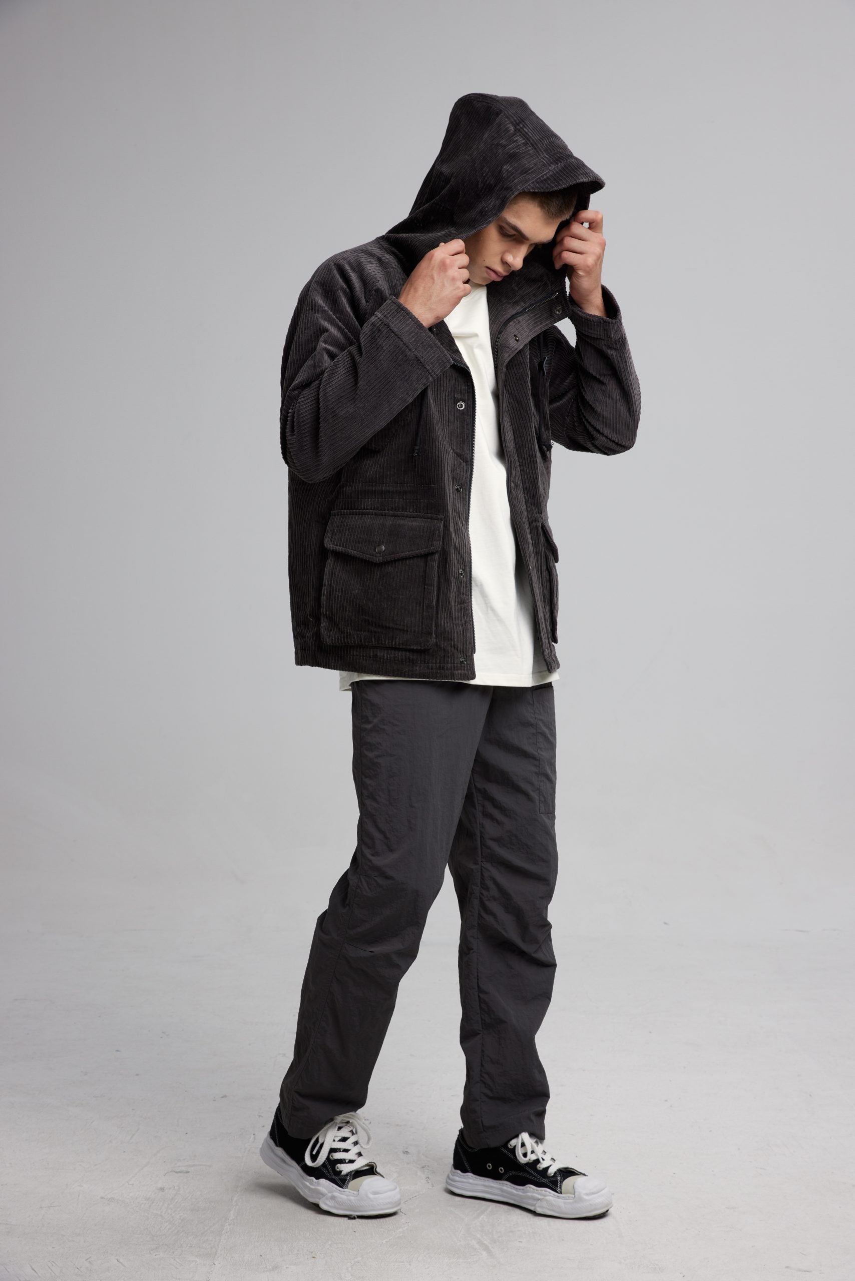 Corduroy Hooded Jacket - Black, S image