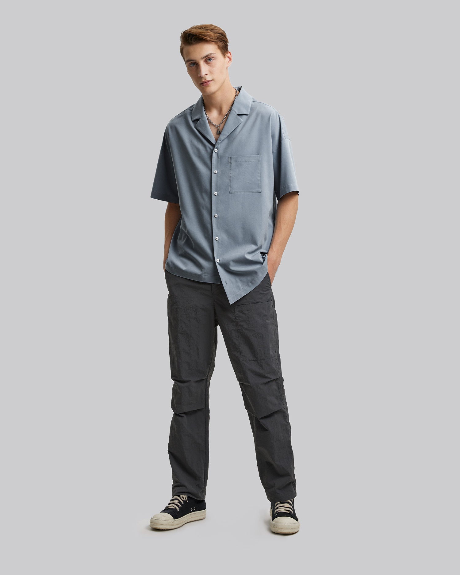 Misaligned Modal Shirt - Light Blue, L image