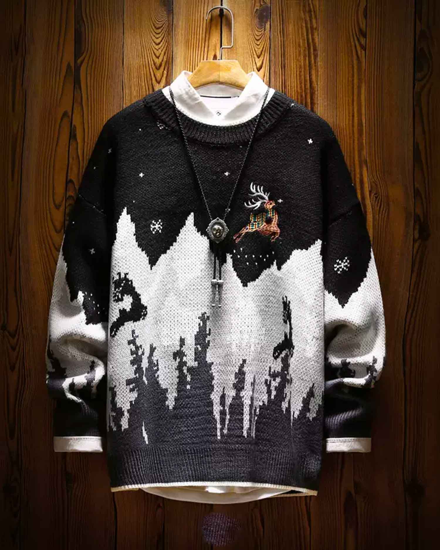 Knitted Crewneck Christmas Jumper - Black, XXXL image