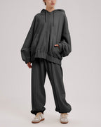 Pure Cotton Zip-Up Hoodie Set - Dark Gray, S image