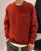 Chest Pocket Patchwork Sweatshirt - Rust, XXXL image