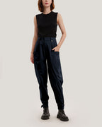 Patch Pocket Ankle Strap Tapered Pants - Navy, S image