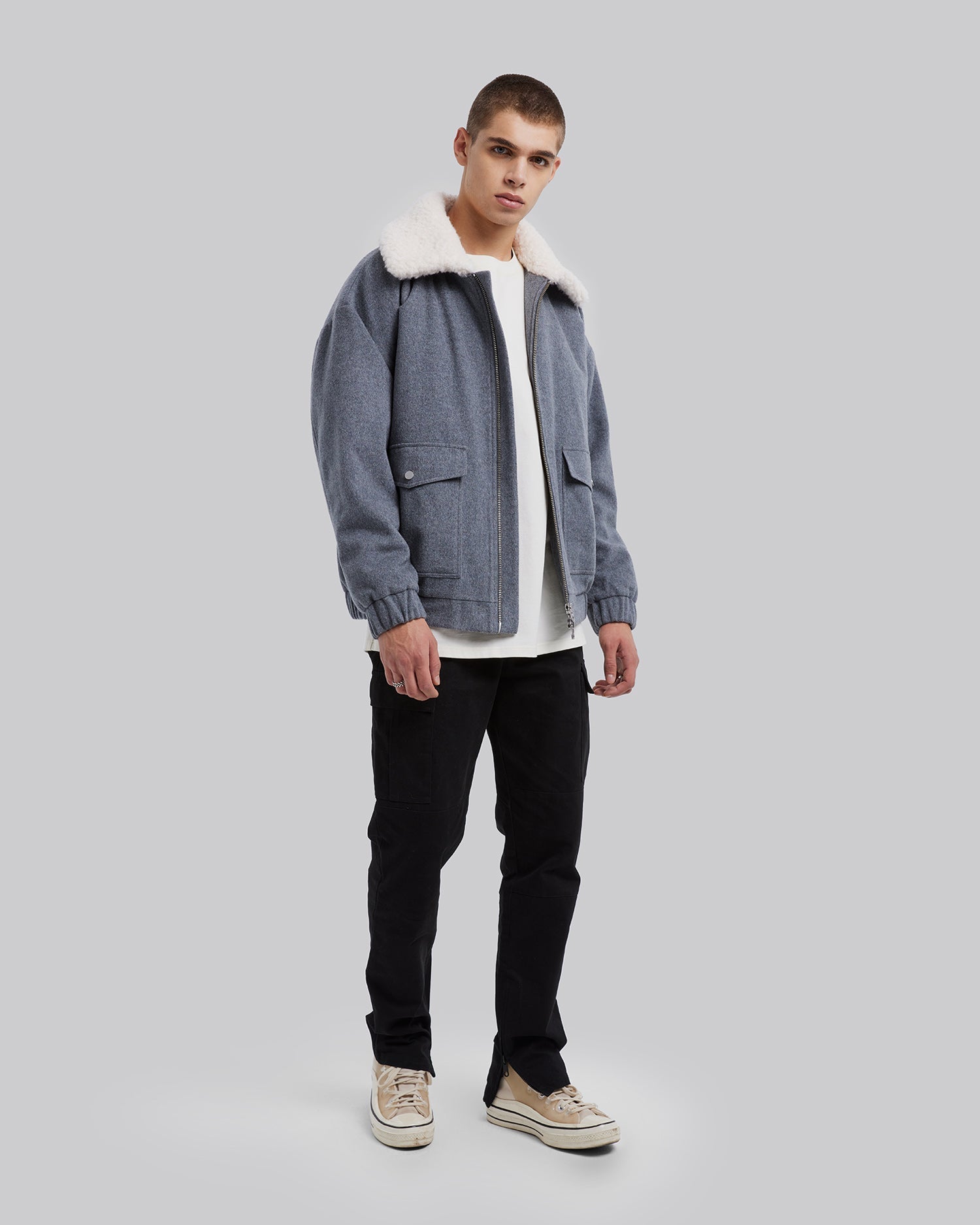 Grey Pocket Wool Jacket - Grey, XL image