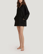 Cotton V-Neck Wide-Sleeve Hoodie - Black, S image