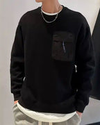 Chest Pocket Patchwork Sweatshirt - Black, XXL image