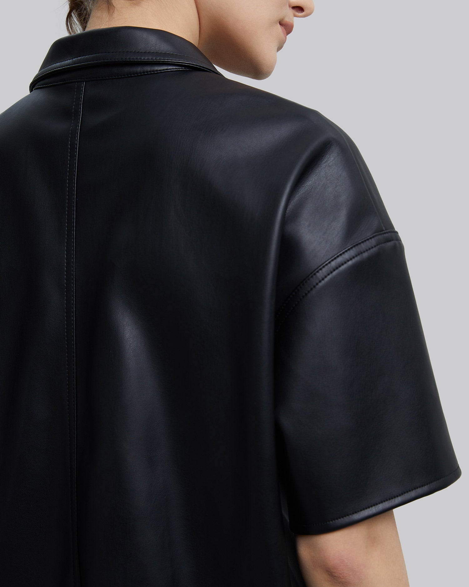 Faux-Leather Short-Sleeve Shirt image 5