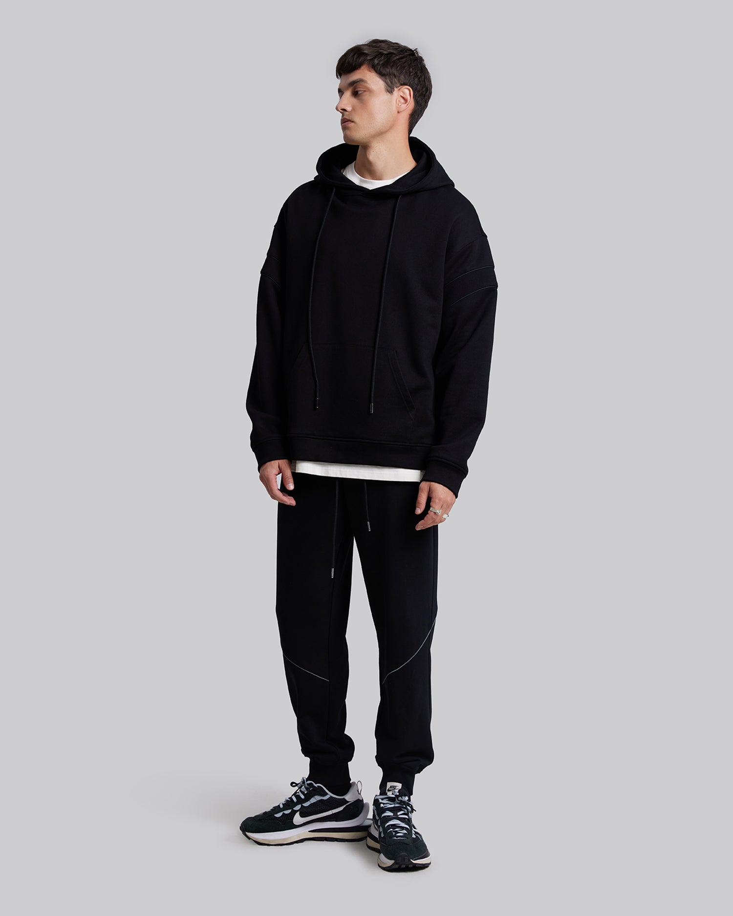 Black Cotton Paneled Hoodie - Black, S image