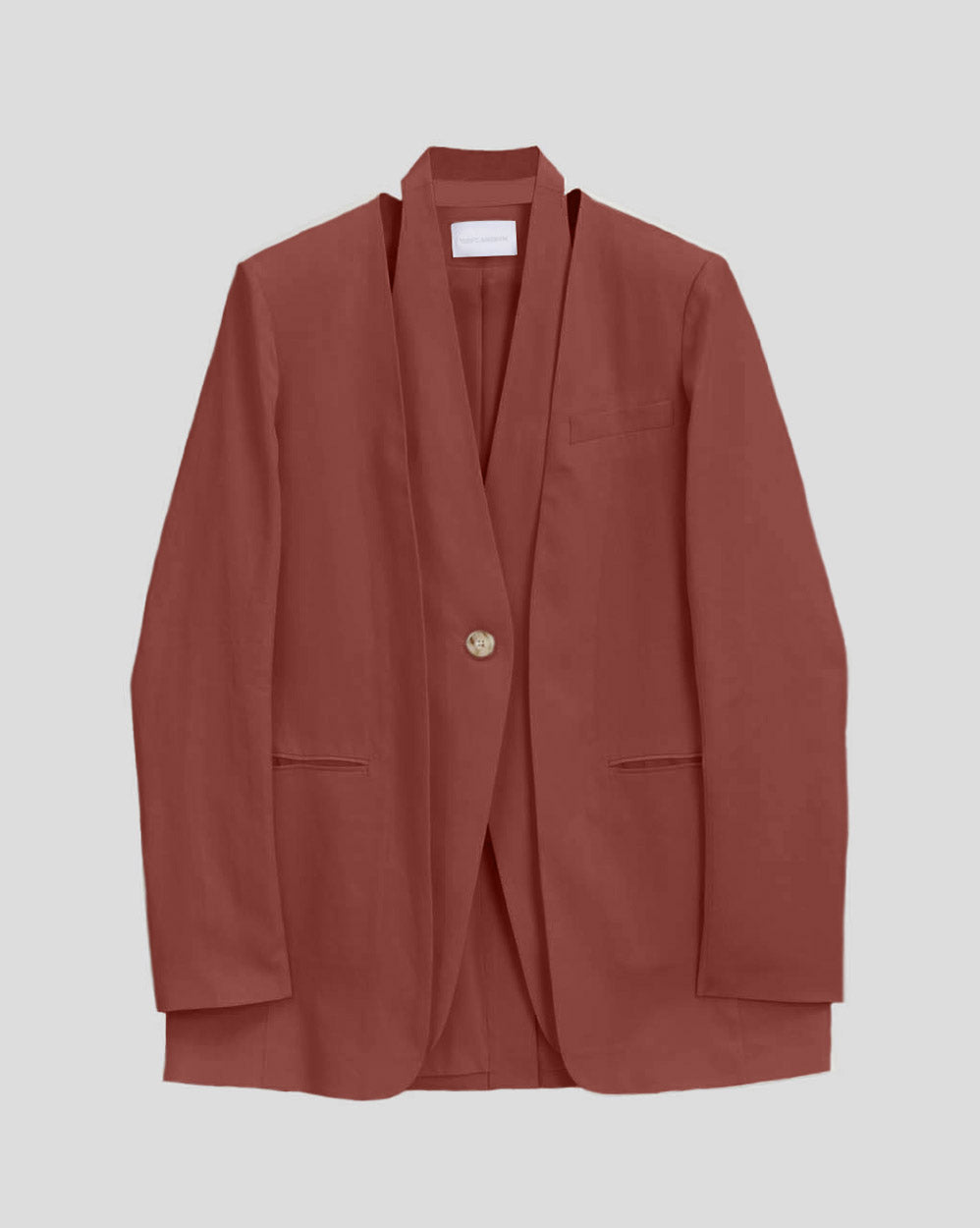 1 × Linen Layered Blazer - Brown, M image