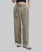 Solid Pleat Belted Loose Pants image 1