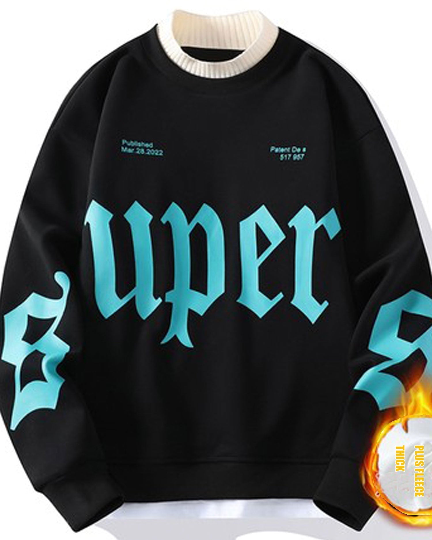 Fleece Lined Crewneck Sweatshirt - Midnight Black, 4XL image