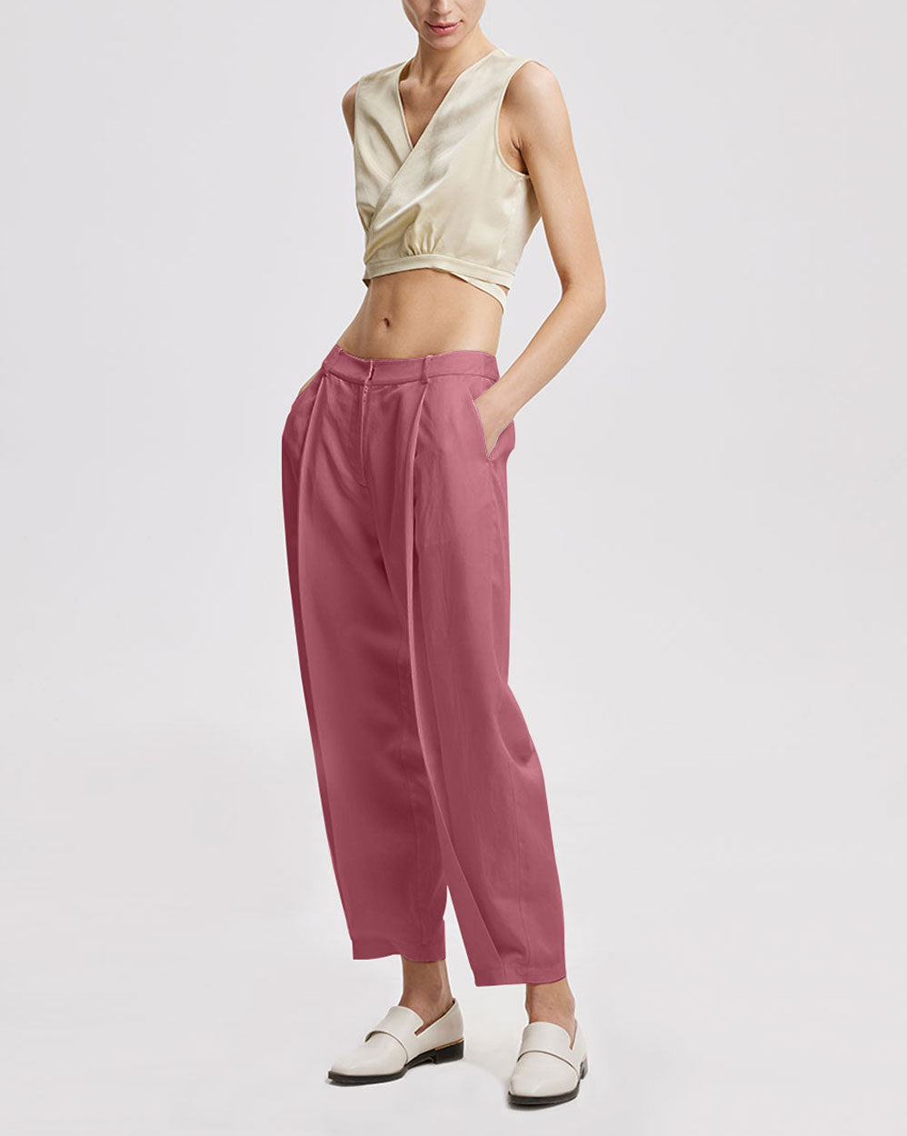 Linen Tapered Pants - Pink, XS image