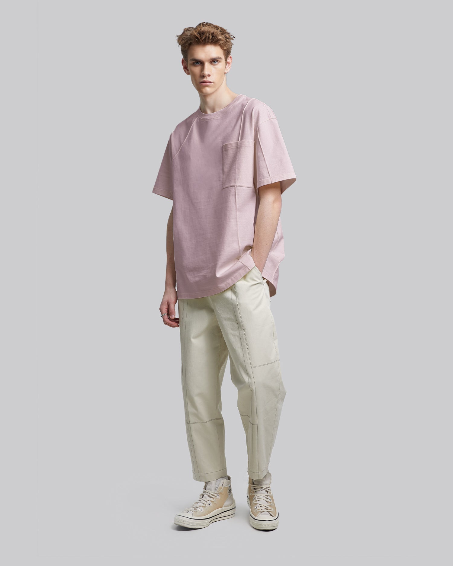 Patch Pocket Cotton T-Shirt - Dusty Pink, L image